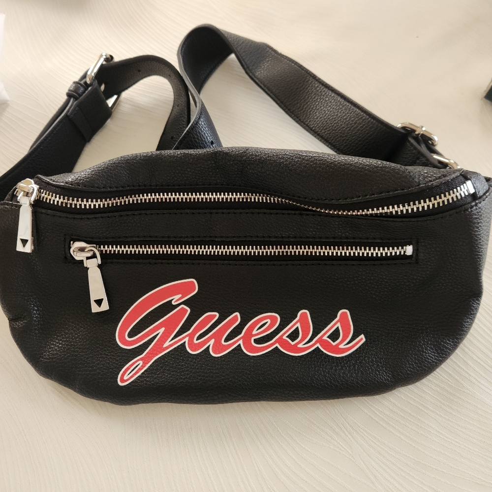 Guess Black Belt Bag with Red Logo